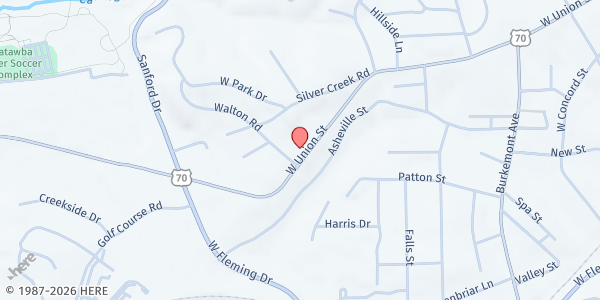 Map showing St Charles Borromeo Church at 728 W Union St, Morganton, NC