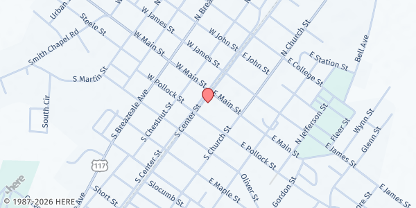 Map showing Area Churches in Action - Mount Olive at 119 S. Center St., Mount Olive, NC