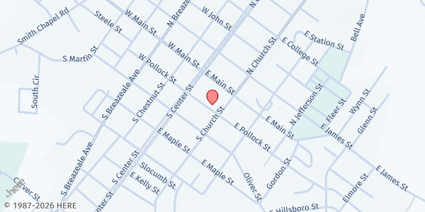 Map showing Blessing of Giving Food Pantry at 119 E. Pollock St., Mount Olive, NC