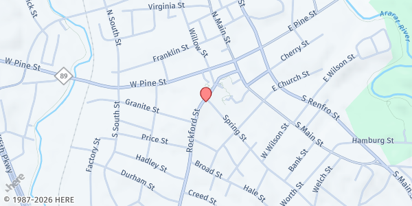 Map showing Greater Mt Airy Ministry of Hospitality - Shepherd's House at 227 Rockford St, Mt. Airy, NC