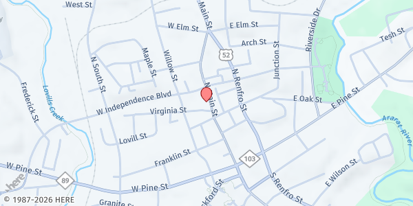 Map showing Trinity Episcopal Church at 427 N Main St, Mt. Airy, NC