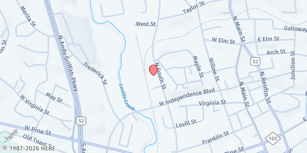 Map showing Yokefellow Ministry of Mt Airy at 461 N South St, Mt Airy, NC