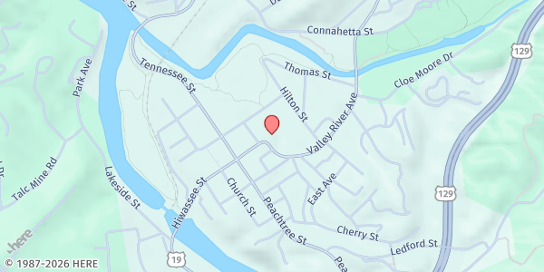 Map showing Murphy First United Methodist Church at 73 Valley River Ave., Murphy, NC