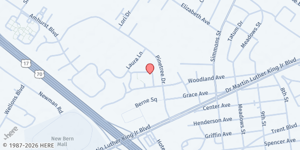 Map showing Adelphia CDC Inc - New Bern at 205 Egret St., New Bern, NC