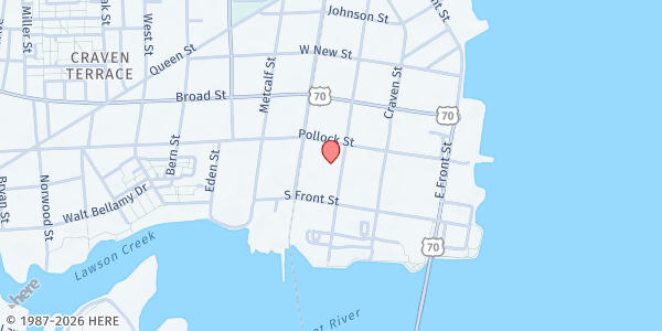 Map showing American Red Cross - New Bern at 233 Middle St., New Bern, NC