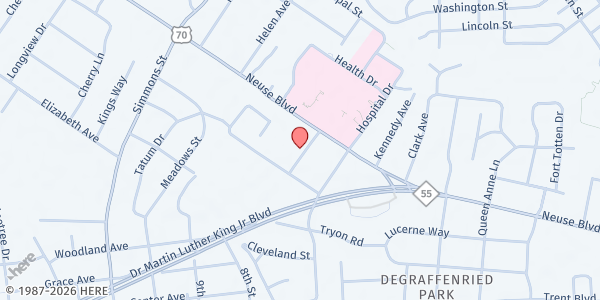 Map showing Extended Hands Food Pantry at 723 Professional Drive, New Bern, NC