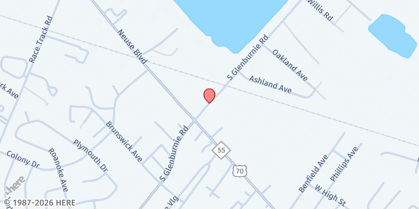 Map showing Living Bread Holiness Church at 1116 Glenburnie Rd., New Bern, NC