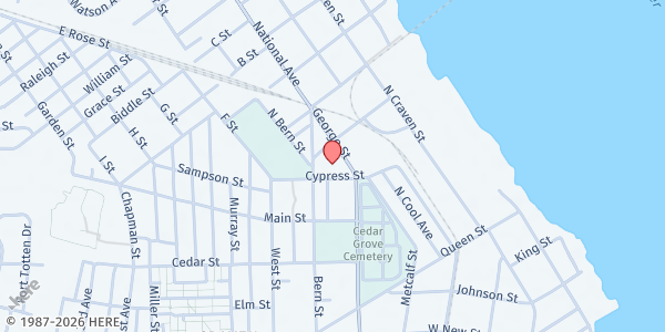 Map showing Religious Community Services at 919 George Street, New Bern, NC