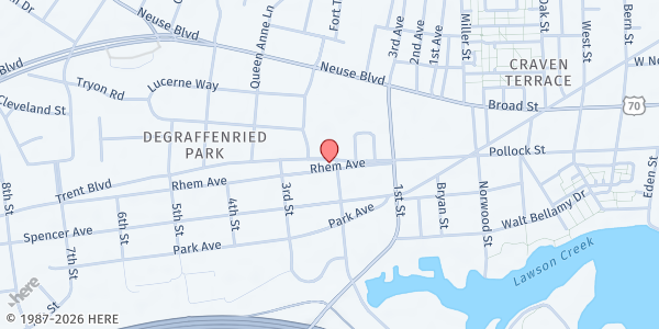 Map showing Salvation Army-New Bern at 1402 Rhem Avenue, New Bern, NC