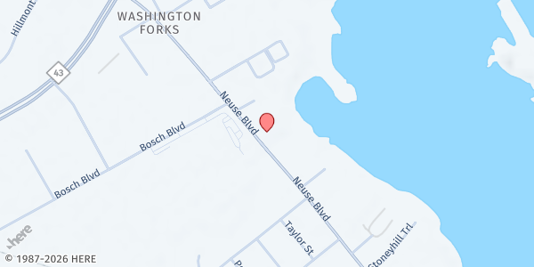 Map showing Word of God Christian Center at 3650 Neuse Blvd., New Bern, NC