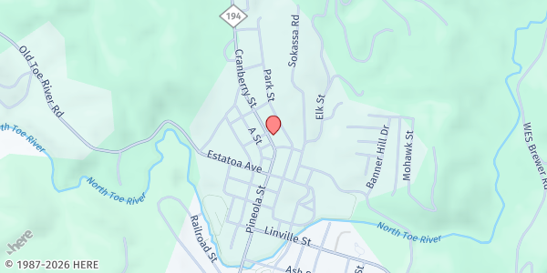 Map showing Newland United Methodist Church at 200 Cranberry St, Newland, NC