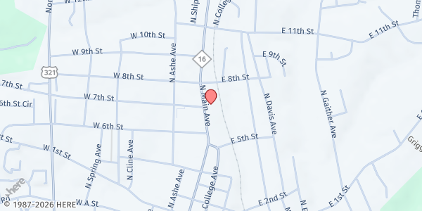 Map showing First Presbyterian Church at 701 North Main Avenue, Newton, NC