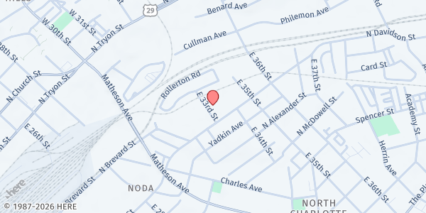 Map showing Loaves and Fishes @ Johnston YMCA at 3025 North Davidson Street, North Charlotte, NC