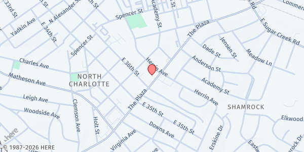 Map showing The Plaza Pantry at 3321 The Plaza, North Charlotte, NC