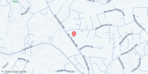 Map showing North Haven Church at 6620 Six Forks Road, North Raleigh, NC