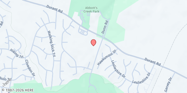 Map showing Open Door Baptist Church at 9801 Durant Road, North Raleigh, NC