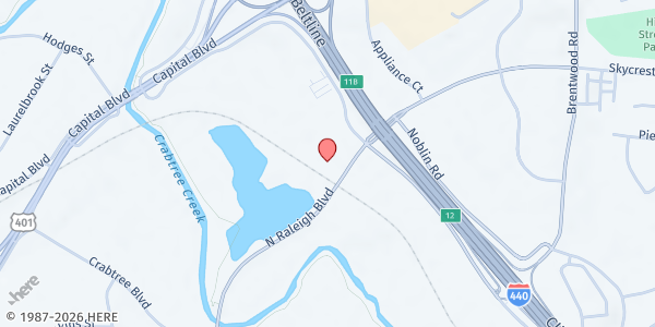 Map showing Catholic Charities of the Diocese of Raleigh - Wake at 2013 Raleigh Boulevard, Northeast Raleigh, NC