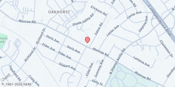 Map showing Oakhurst Baptist Church at 5037 Monroe Road, Oakhurst, NC