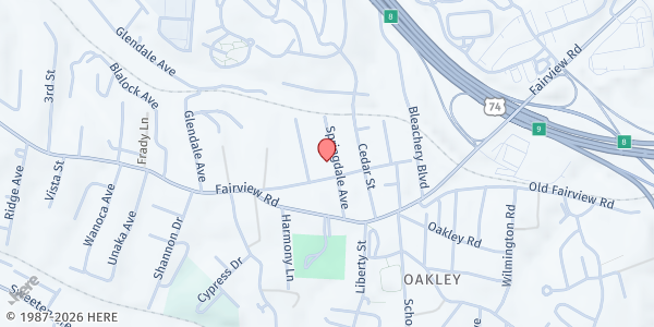 Map showing Oakley Baptist Church at 70 Fairview Avenue, Oakley, NC