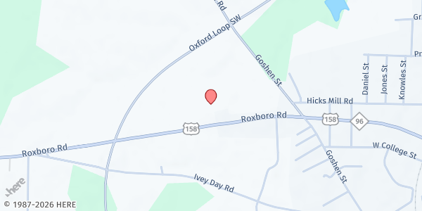 Map showing Area Congregations in Ministry - Oxford at 634 Roxboro Road, Oxford, NC