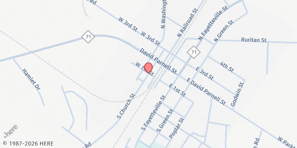 Map showing HATCHERS CHAPEL A.M.E. ZION CHURCH at 102 CHURCH STREET, Parkton, NC