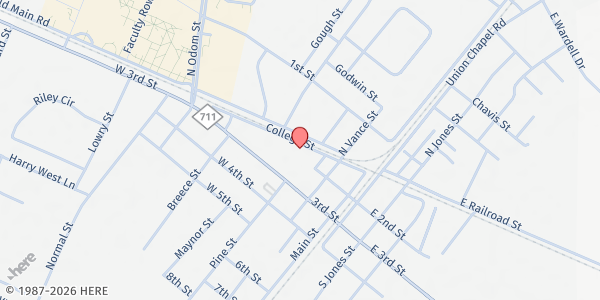 Map showing Sacred Pathways Inc. at 303 College Street, Pembroke, NC