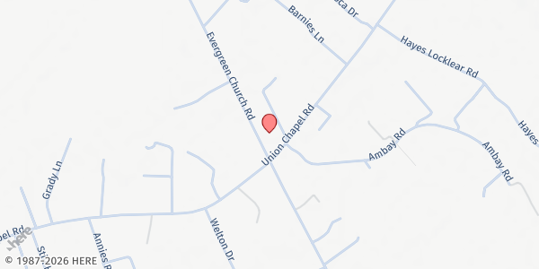 Map showing Union Chapel Harvest Ministries at 3546 Evergreen Church Road, Pembroke, NC