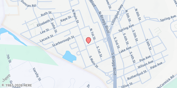 Map showing New South River Baptist Association at 102 North Main Street, Pine Forest, NC