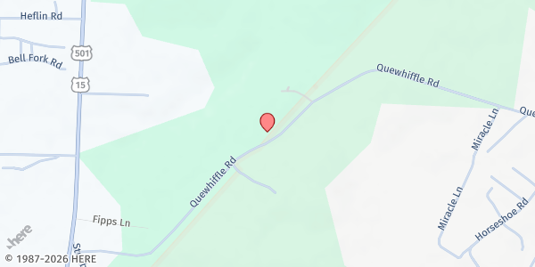 Map showing Liberty Christian Church at 1810 Quewhiffle Rd., Pine Hill, NC