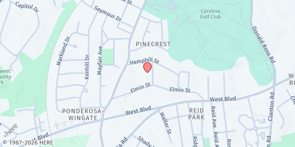 Map showing New Shiloh Baptist at 2600 Elmin Street, Pinecrest, NC