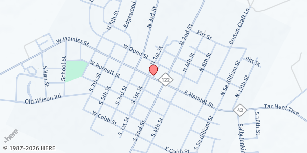 Map showing Regeneration Development Group - Pinetops at 107 NE. 1st St., Pinetops, NC