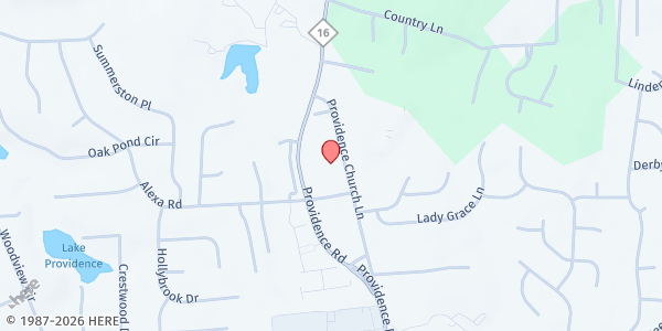Map showing Providence Presbyterian Church at 10140 Providence Church Lane, Piper Glen, NC