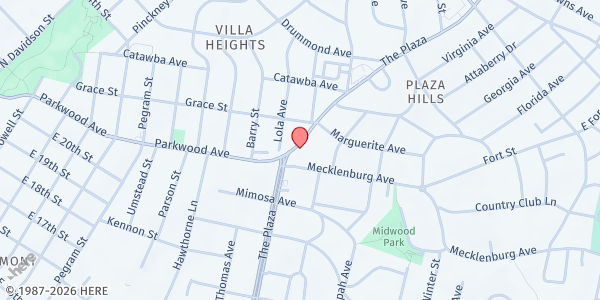 Map showing Love INC of Mecklenburg County - Plaza Hills at 2304 The Plaza, Plaza Hills, NC