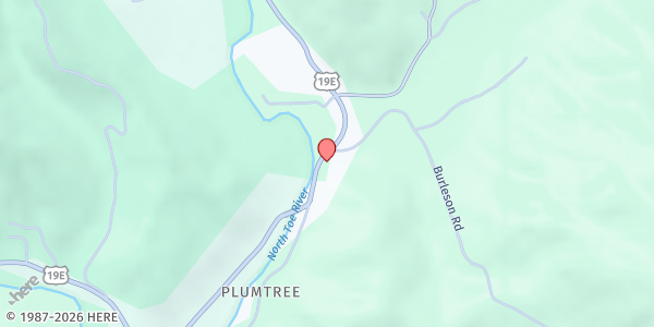 Map showing Plumtree Church at 4527 US-19E, Plumtree, NC