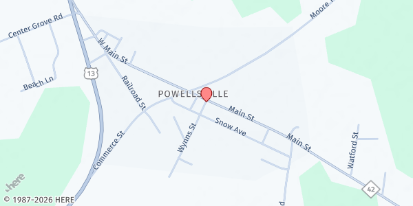 Map showing MFP Powellsville at 407 East Main Street, Powellsville, NC