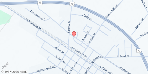 Map showing New Birth Holiness Church at 409 Dr Donnie Jones Jr Blvd., Princeton, NC