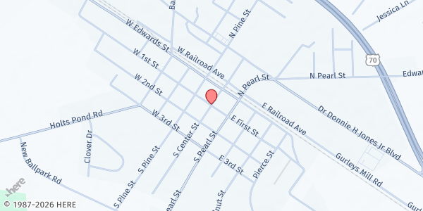 Map showing Princeton United Methodist Church at 101 E. 1st St., Princeton, NC