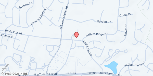 Map showing Grace AME Zion Church - Food Pantry at 3722 David Cox Road, Prosperity Church Road, NC