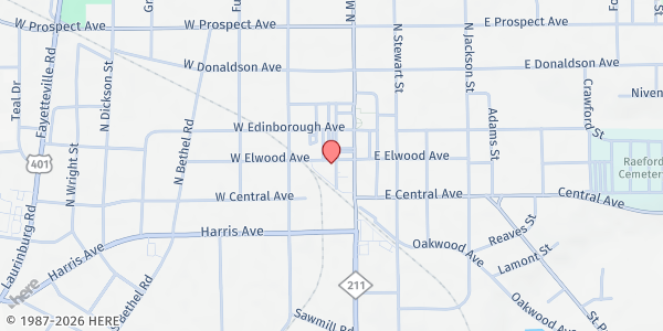 Map showing Beyond Extended Hands Inc. - Raeford at 113 W. Elwood Ave., Raeford, NC