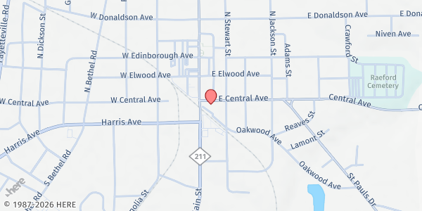 Map showing Hoke Emergency Liason Program at 110 East Central Avenue, Raeford, NC