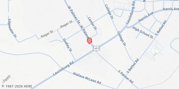 Map showing Job's House Of Faith Ministries at 123 West Palmer Street, Raeford, NC