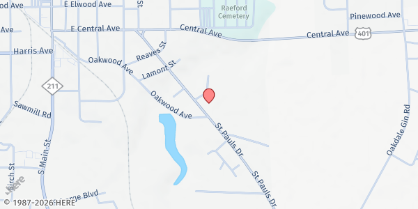 Map showing Mc Lauchlin Chapel AME Zion Church at 441 St. Pauls Dr. Hwy. 20, Raeford, NC