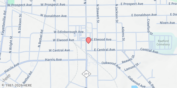 Map showing The Revive Project INC. at 126 N. Main St., Raeford, NC