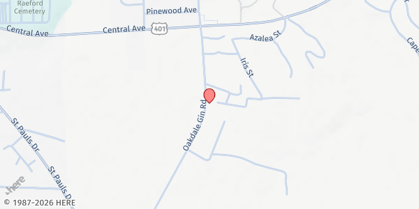 Map showing Worldwide Watch Ministries at 399 Oakdale Gin Rd., Raeford, NC