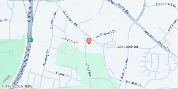 Map showing Abundant Life Cathedral COGIC at 4400 Old Poole Rd, Raleigh, NC