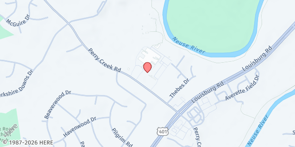 Map showing Community Baptist Church at 7200 Perry Creek Road, Raleigh, NC