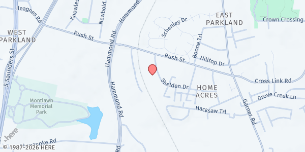 Map showing Comunidad Christiana Hosanna at 204 Shelden Dr., Raleigh, NC