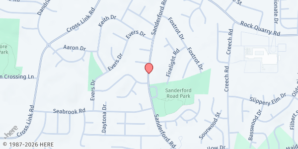Map showing Gethsemane SDAC at 2525 Sanderford Rd., Raleigh, NC
