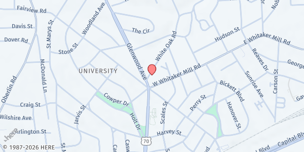 Map showing Hayes Barton Baptist Church at 1800 Glenwood Ave., Raleigh, NC