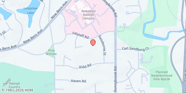 Map showing Healing with CAARE at 3000 Falstaff Rd., Raleigh, NC